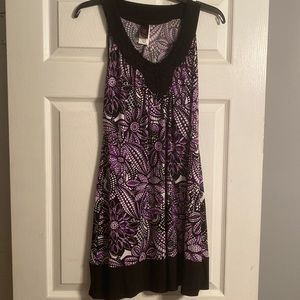 Wrapper Large Sleeveless Black/Purple Floral Embroidered Dress